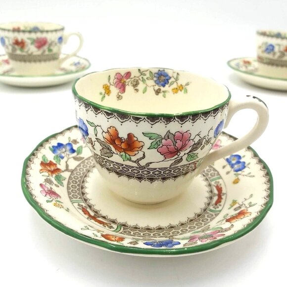 Set of 4 Spode Copeland "Chinese Rose" Teacups & Saucers Vtg England - Picture 9 of 16